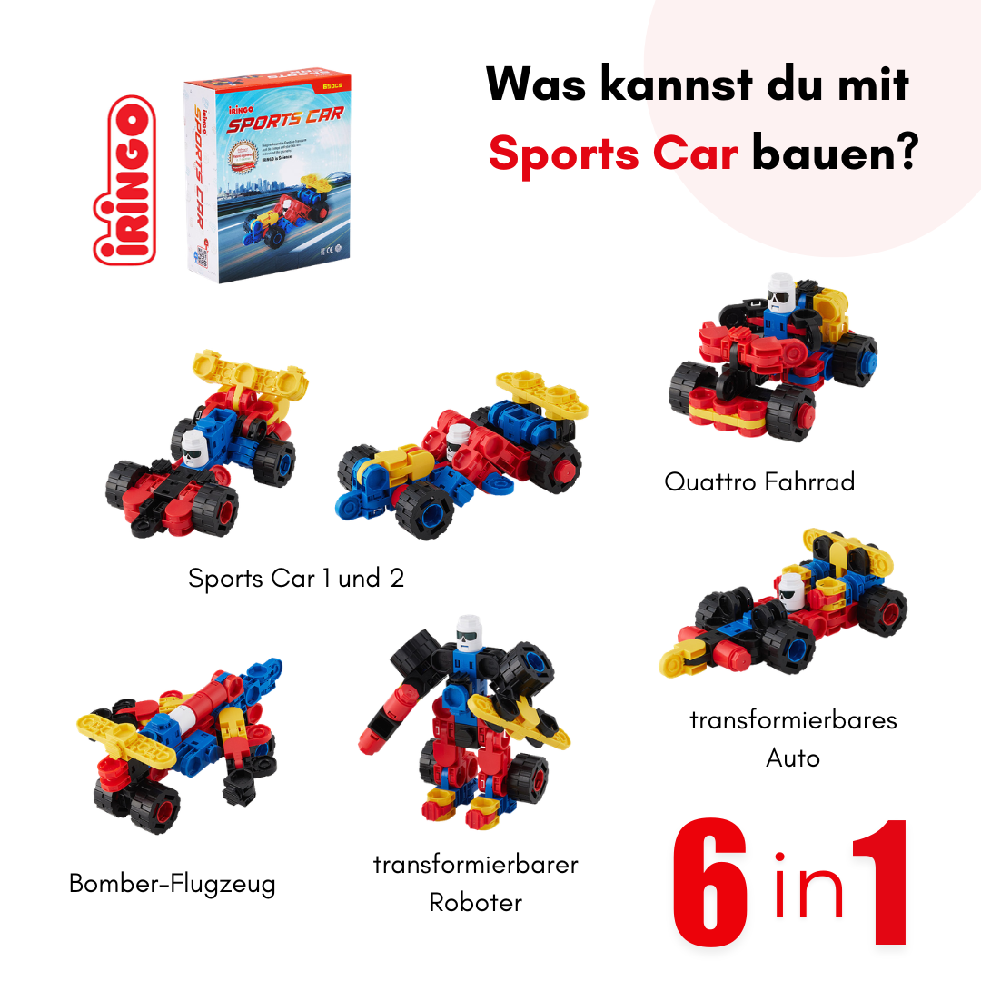 IRINGO New Sports Car – 6 Modelle in 1 Set (65 Teile)